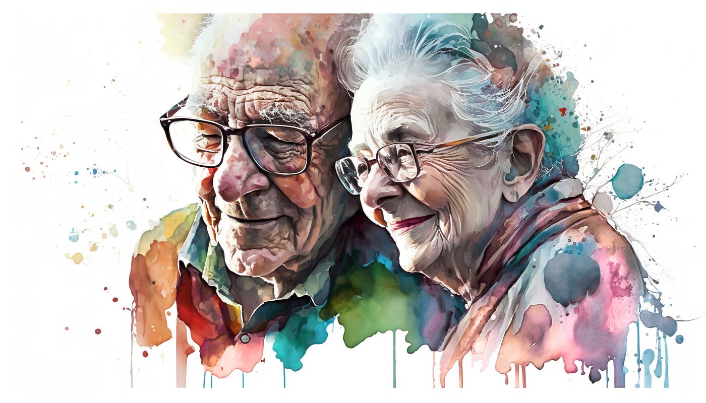 Watercolor illustration of an elderly couple